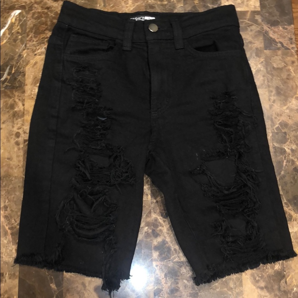 black denim Bermuda shorts